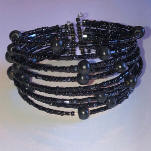Boho Black & Wooden Seed Bead Beaded Boho Wrap Cuff Bracelet
